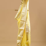 Banarasi Gold Woven Border Lemon Yellow Georgette Organza Saree with Woven Border Blouse