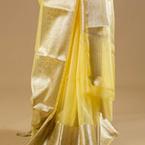 Banarasi Gold Woven Border Lemon Yellow Georgette Organza Saree with Woven Border Blouse