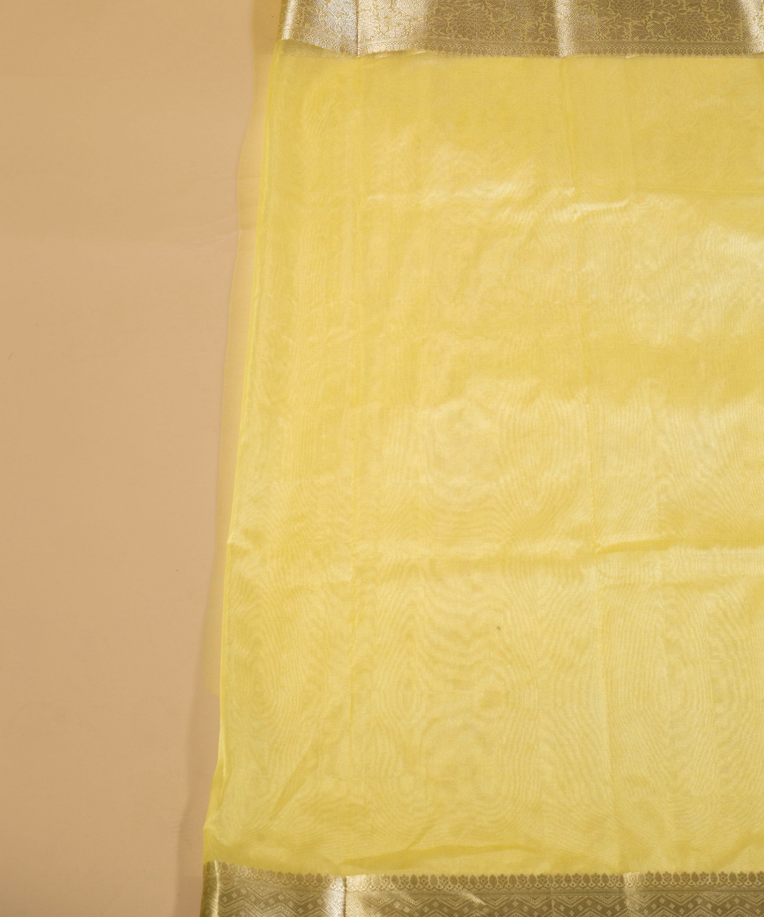 Banarasi Gold Woven Border Lemon Yellow Georgette Organza Saree with Woven Border Blouse