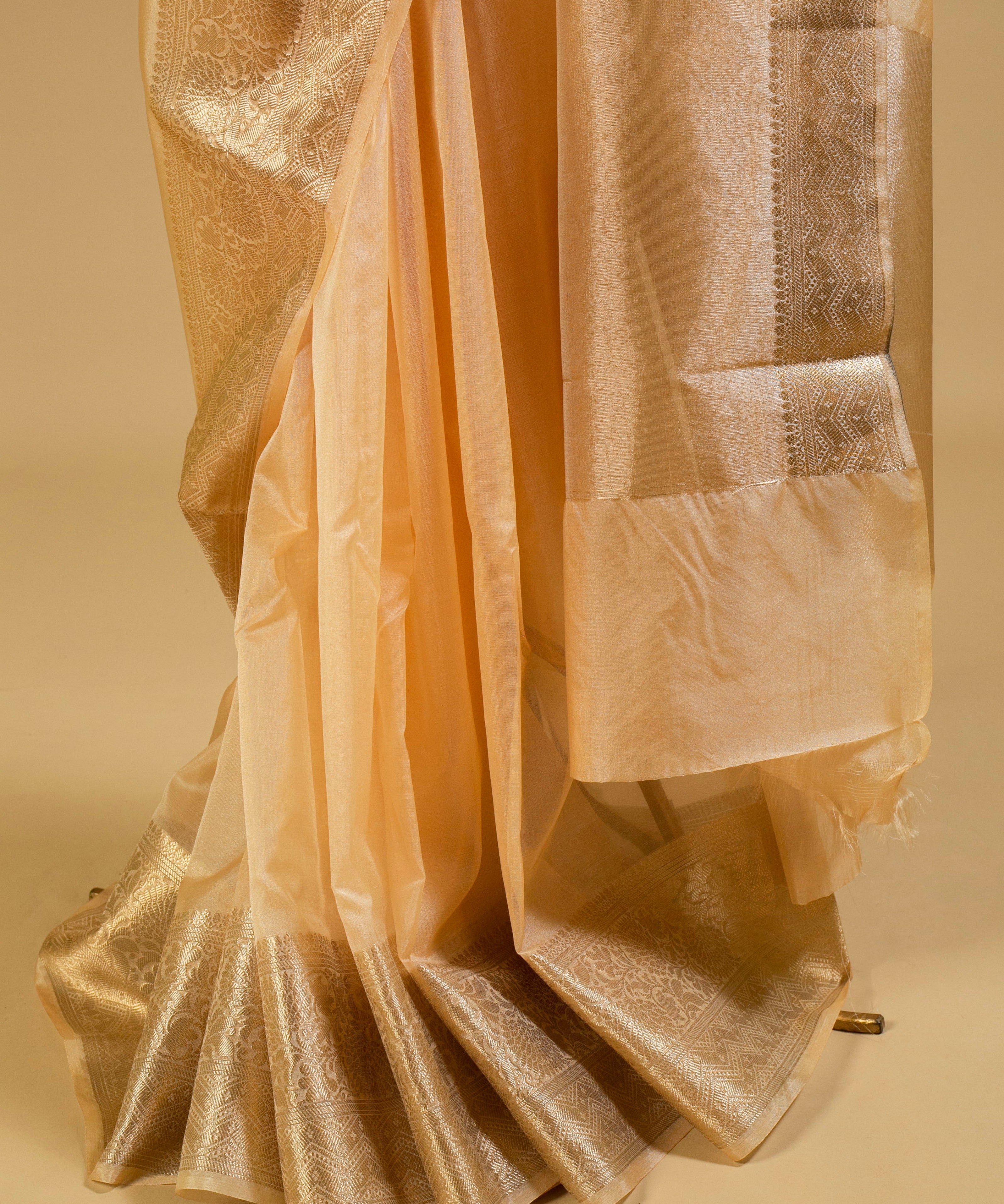 Peach Banarasi Georgette Saree with Gold Woven Border