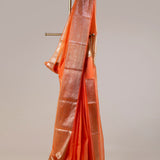 Orange Banarasi Georgette Saree with Gold Woven Border