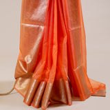 Orange Banarasi Georgette Saree with Gold Woven Border