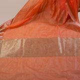 Orange Banarasi Georgette Saree with Gold Woven Border
