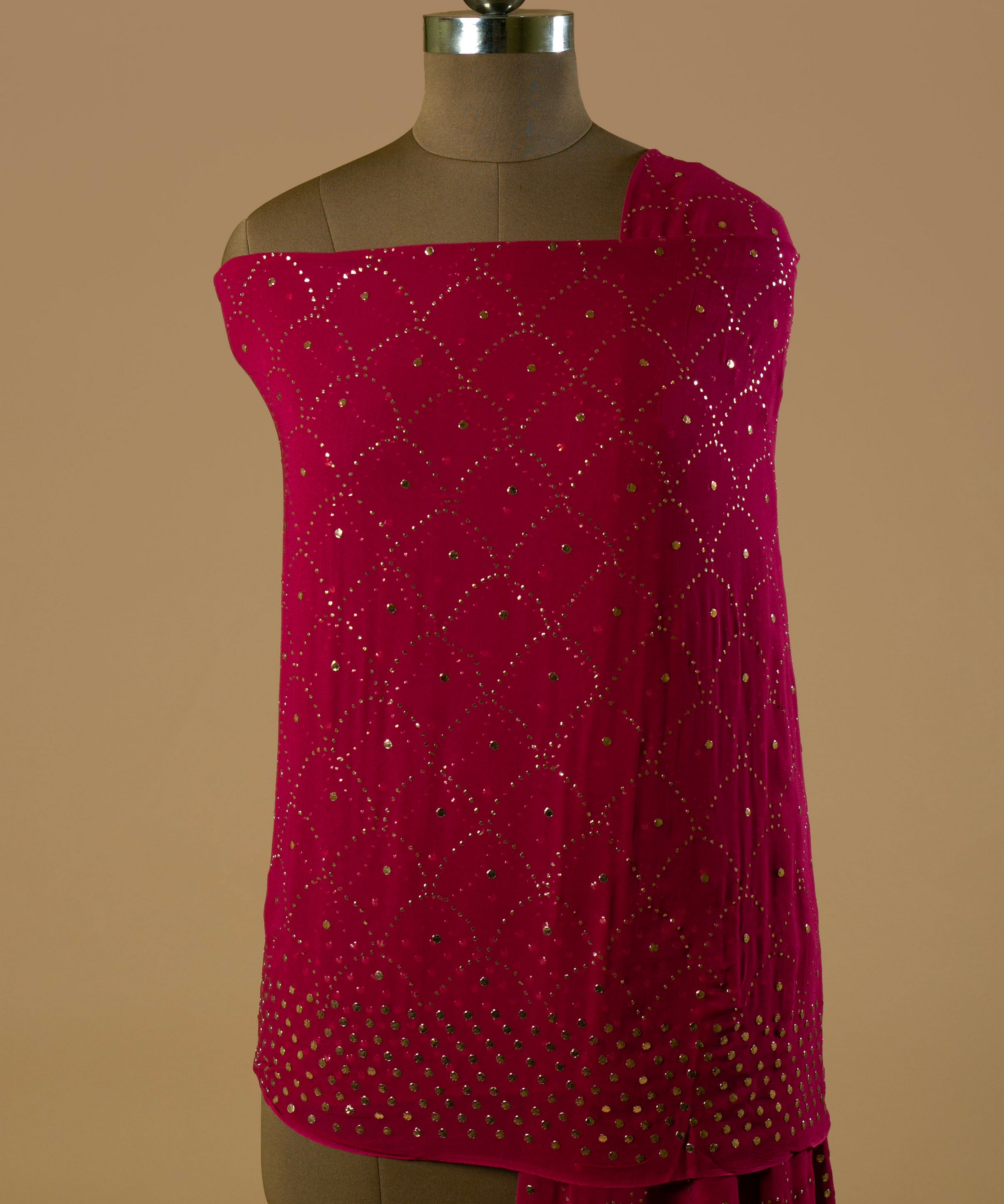 Pure Georgette Lucknowi Dupatta with Gold and Silver Kamdhani and Mukaish Work